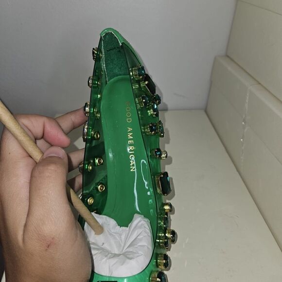 NEW Good American Jeweled Emma summer Green Heels in size 4 - Picture 8 of 9